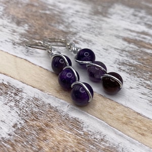 Amethyst wire wrapped Earrings, February Birthstone Jewelry, Gemstone Earrings, Third Eye Chakra