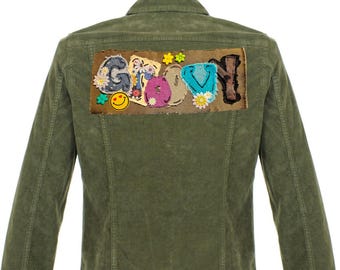 002 GROOVY large handmade denim sew or glue on hippie love 60s 70s floral patch