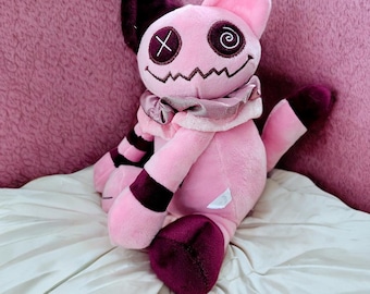 Voodoo zombie cat stash jar stuffie plushie with a little hidden hidey secret plastic jar inside! Look how it opens! Perfect gift for anyone