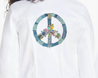 005 medium OOAK handmade denim sew or glue on peace patch. Upcycled groovy boho style for jackets bags or crafts 60s 70s