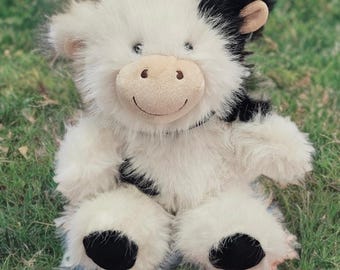 STOP LOOK seriously CUTE!! This cow is a stash jar stuffie plushie with a little hidden hidey secret plastic jar inside! Look how it opens!