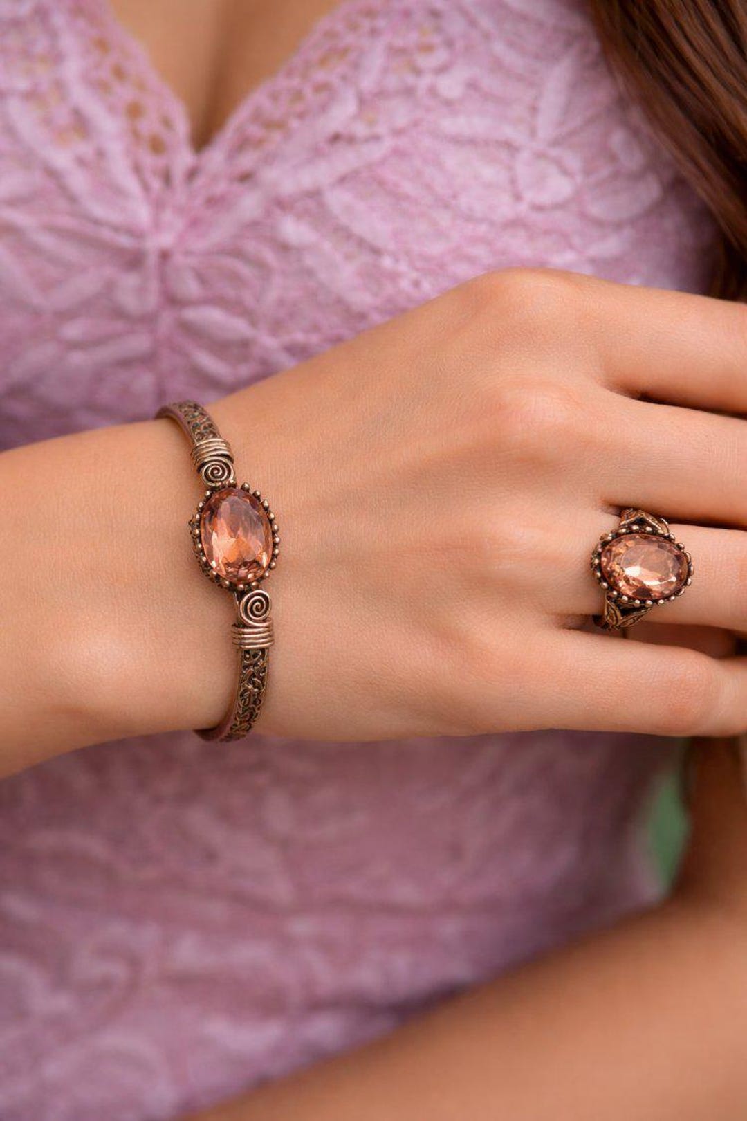 Copper Topaz Handmade Copper Jewelry Set, Zultanite & Mystic Topaz Bracelet and Ring ...
