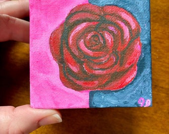 Original red rose mini painting 3x3