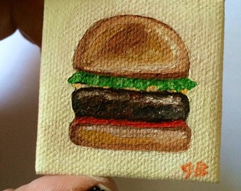 Teeny Tiny Burger Mini Oil Painting 2x2