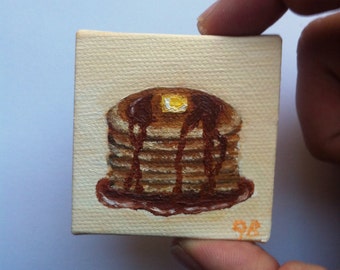 Original Teeny Tiny Pancakes Mini Oil Painting 2x2