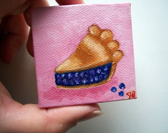 Original Blueberry Pie Mini Oil Painting 2x2