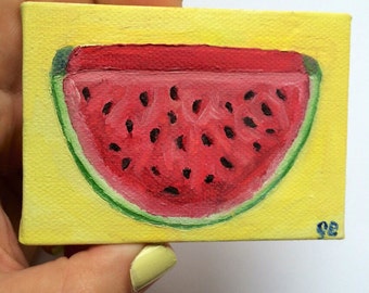 Original Watermelon Slice Mini Oil Painting 2.5 x 3.5 in