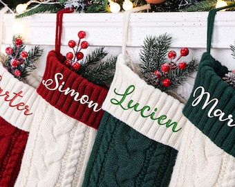 Personalized Knit Christmas Stocking: Embroidered Monogram Holiday Decor