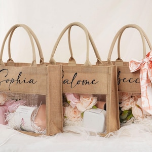 Personalized Bridesmaid Bag, Custom Burlap Tote,Burlap and PVC Bags,Bridesmaid Beach Bags, Custom Jute Bag With Scarf,Bachelorette Party Bag