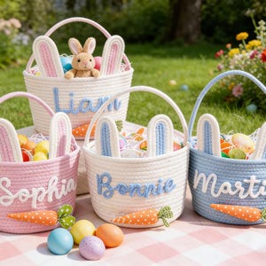 Personalized Easter Basket, Bunny Carrot Rope Basket, Spring Decor