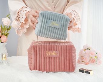 Personalized Velvet Makeup Bag, Bridesmaid Gift
