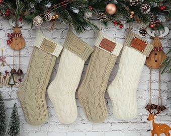 Medias navideñas tejidas personalizadas: nombre grabado, decoración navideña