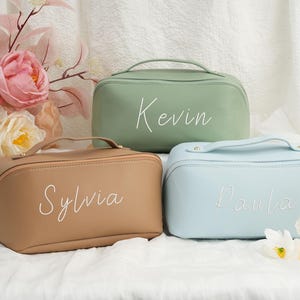 Christmas Gift Women, Leather Embroidered Makeup Bag,Large Capacity Cosmetic Bag,Bridesmaid Gifts, Makeup Organizer, Bridal Shower Gift