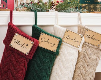 Media navideña tejida personalizada: parche de cuero grabado, decoración navideña familiar