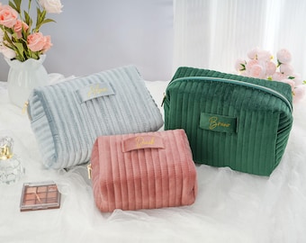 Personalized Velvet Cosmetic Bag, Bridesmaid Wedding Gift