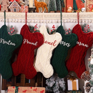 Gepersonaliseerde kerstsokken voor huisdieren, geborduurde hondenbottenkousen, kerstsokken 2025, gebreide hondensokken, geborduurde kousen