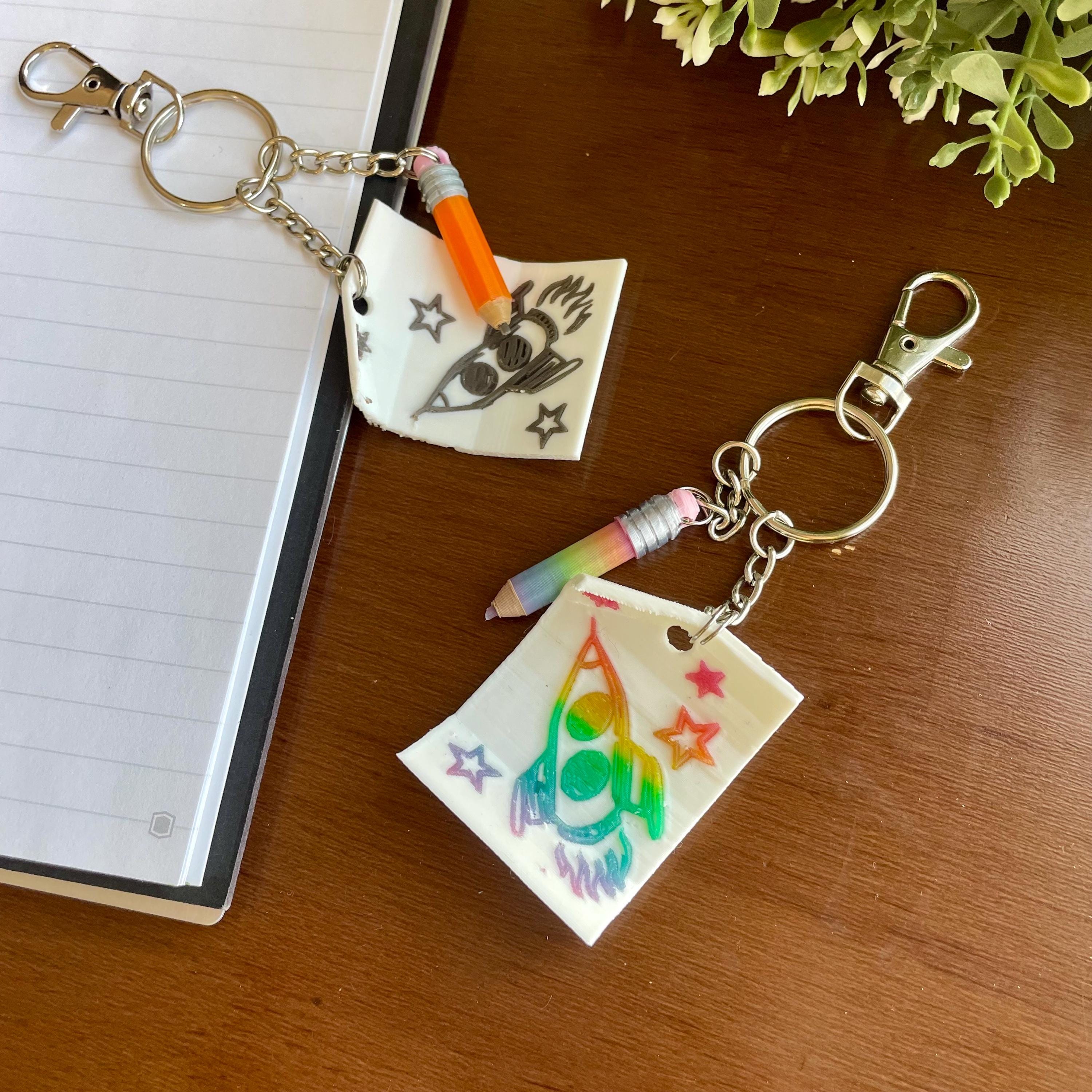 Paper & Pencil Space Themed 3D Printed Keychain - Etsy