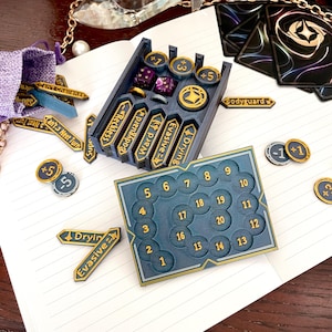 Version boîte à jetons, jetons et compteur de connaissances inspirés de Lorcana
