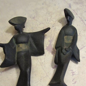 Vintage MidCentury Modern Japanese Statuettes Two Women - Geishas - Abstract Cast Iron and wonderful