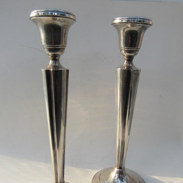 Vintage Arrowsmith Sterling Silver Candlesticks Pair - marked - very elegant and streamlined