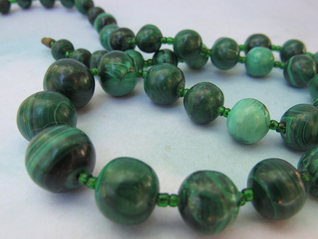 Vintage Real Malachite Bead Necklace 21 Heavy and Etsy