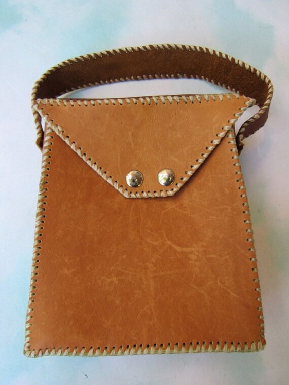 Oddly Charming Vintage Whip Stitched Leather Bag -
