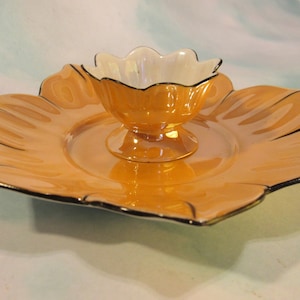 Vintage/Antique Noritake Lotus Dish and Tiny Bowl Porcelain Peach Lusteware absolutely gorgeous
