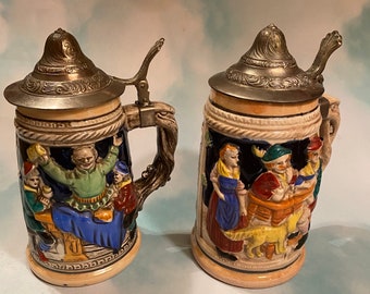 Vintage 1960s Royal Sealy Beer Steins with Pewter Lids