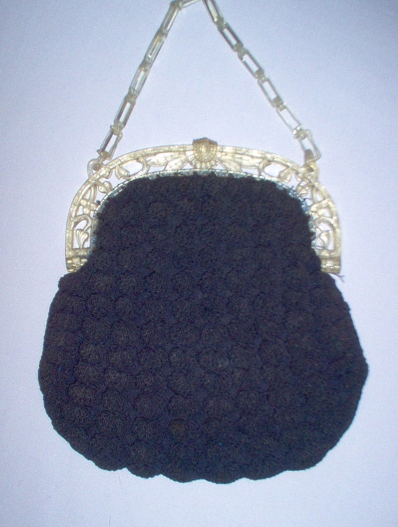 FREE Shipping-1930's Vintage Navy Blue Crocheted … - image 1