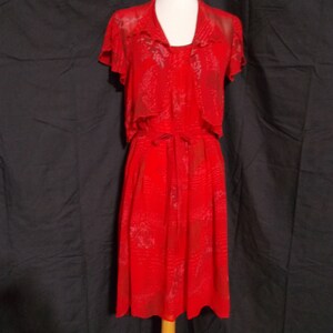 FREE Shipping-Vintage 1980s Lizzy and Johnny Spaghetti Strap Sheer Print Rayon Dress and Matching Jacket