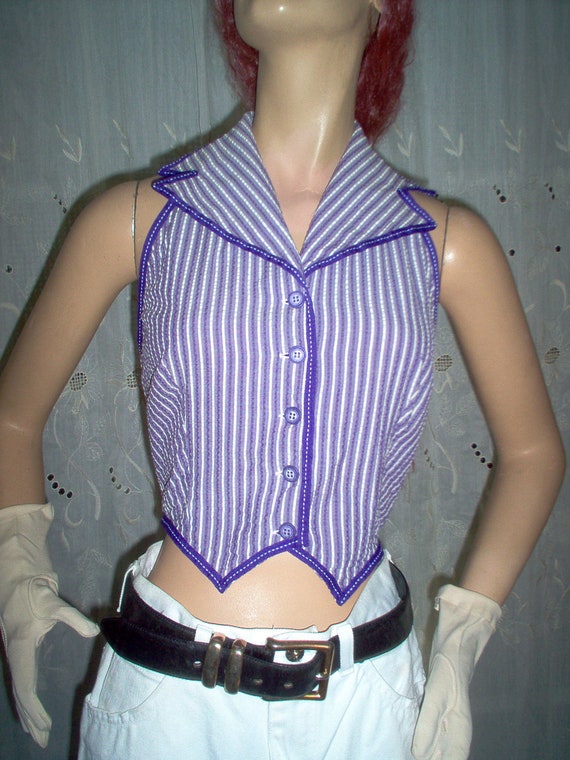 FREE Shipping- Womens Vintage 1940s Purple Stripe… - image 1