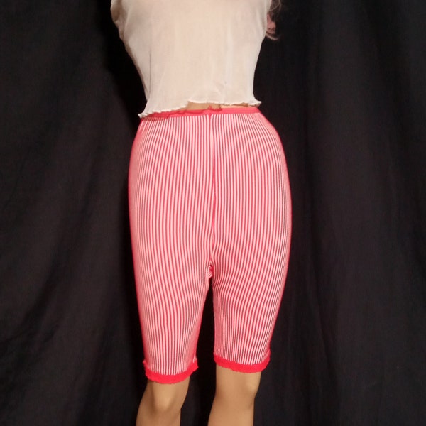 FREE Shipping-Vintage 1960s PettiPants with Red and White Stripe Stretchy Shorts, Pajamas