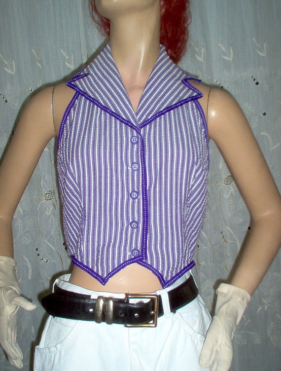 FREE Shipping- Womens Vintage 1940s Purple Stripe… - image 5