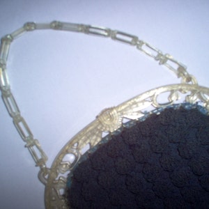 FREE Shipping-1930's Vintage Navy Blue Crocheted Gimp/Corde' Purse with Art Deco Clear Celluloid Handle/Handbag image 2
