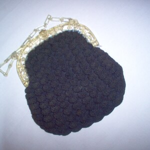 FREE Shipping-1930's Vintage Navy Blue Crocheted Gimp/Corde' Purse with Art Deco Clear Celluloid Handle/Handbag image 5