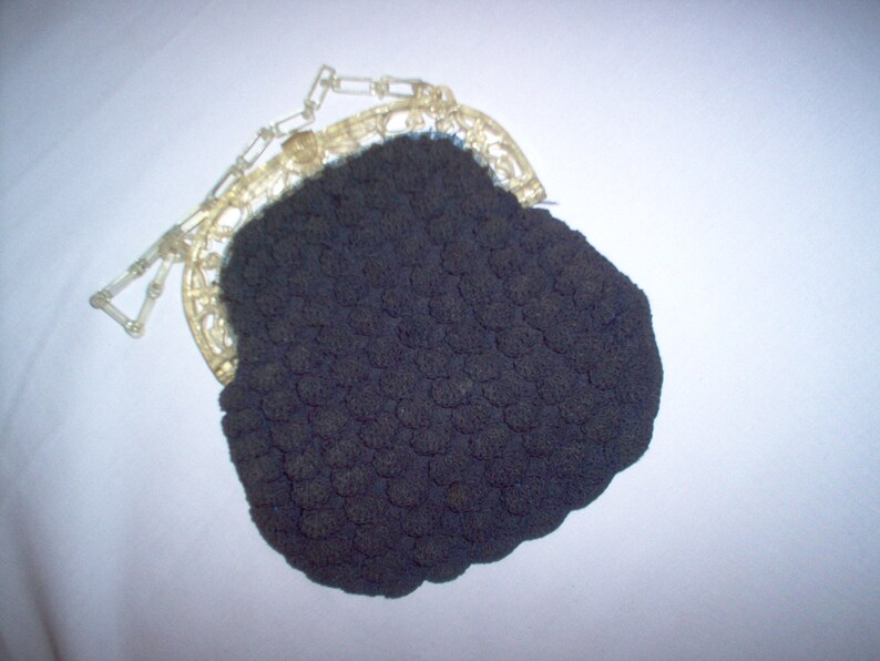 FREE Shipping-1930's Vintage Navy Blue Crocheted Gimp/Corde' Purse with Art Deco Clear Celluloid Handle/Handbag image 5