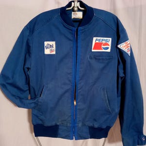 FREE Shipping-Vintage Pepsi Delivery Worker Riverside Bomber Style Men's Blue Jacket with Ribbed Knit Collar and Waist- Size 42