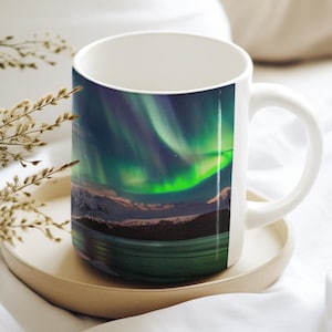 Northern Lights Mug, Outdoors Mug, Camping Gift, Present for Him, Landscape Mug, Gift for Camper, Hillwalker Gift, Aurora Borealis Mug
