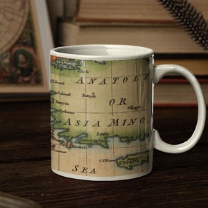 Mug vintage, Mug Italie, Grèce et Turquie, carte authentique, cadeau pour ami, cadeau pour grand-père, tasse pour père, cadeau pour papa, cadeau pour petit ami
