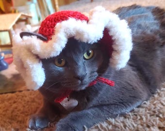Crochet Mrs. Claus/Santa Cat Hat Pattern: Christmas Costume for Cats (Digital PDF Download)