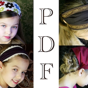 Patrón de diadema de tela fácil para niñas - Patrón de pañuelo para la cabeza - Patrón de tocado - Patrón de banda para la cabeza - Patrón de costura de pañuelo para el cabello