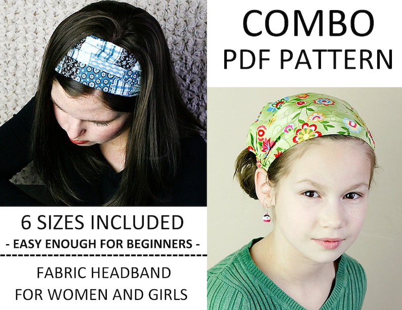 ADULT CHILDRENS Bandana Headband Pattern Fabric Headband Tutorial DIY Sewing Pattern Head Wrap Headcovering Hair Scarf Hair Wrap Women image 2