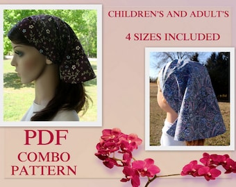 VOLWASSEN + KINDEREN Sluier Hoofdbedekking Patroon Sluier Hoofdbedekking Patroon Pdf-zelfstudie Haarsjaal Patroon Bandanapatroon DIY-naaipatroon