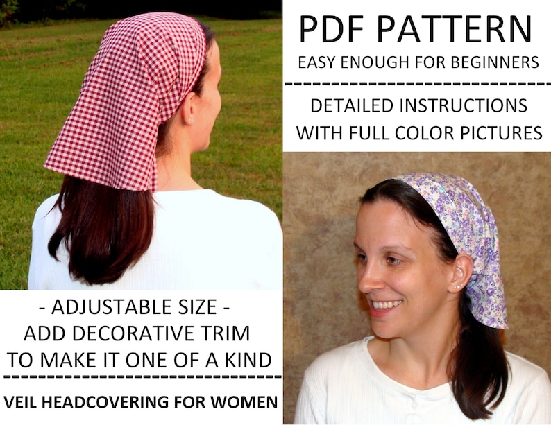 ADULT Modest Prayer Veil Pattern Long Veil Head covering Head scarf Tutorial Headcovering Sewing PDF Tutorial Headscarf Bandana DIY Headwrap image 2