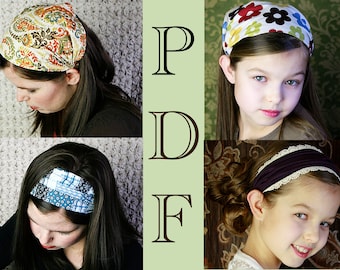 ADULT + CHILDRENS Bandana Headband Pattern Fabric Headband Tutorial DIY Sewing Pattern Head Wrap Headcovering Hair Scarf Hair Wrap Women