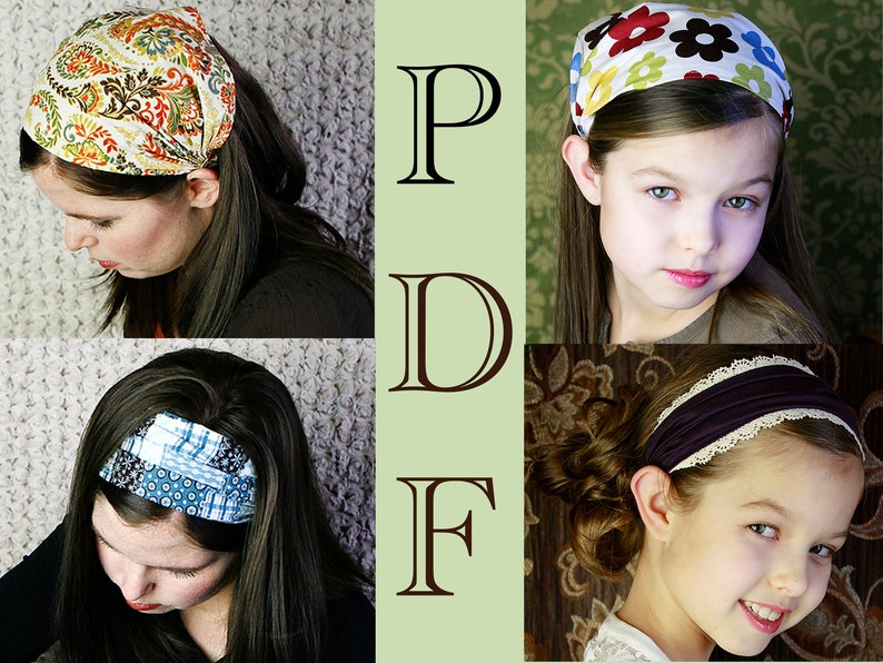 ADULT CHILDRENS Bandana Headband Pattern Fabric Headband Tutorial DIY Sewing Pattern Head Wrap Headcovering Hair Scarf Hair Wrap Women image 1