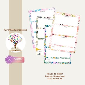 Printable notepad template, Floral Notepad, Colorful, Flowers, Notepad template, Notepad, Stationery, Memo pad, Productivity Digital Notepad