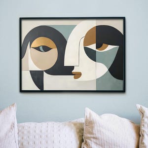 Stampa artistica con volto astratto geometrico - Decorazione murale cubista contemporanea - Design minimalista per casa e ufficio - Decorazione murale geometrica moderna.