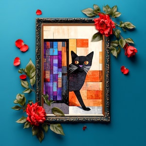 Impresión artística de gato negro geométrico / Póster abstracto minimalista / Impresión geométrica moderna / Póster felino estético / Idea de regalo genial para amantes de los gatos.