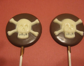One dozen round lollipop sucker with skull and crossbones pirate party favors